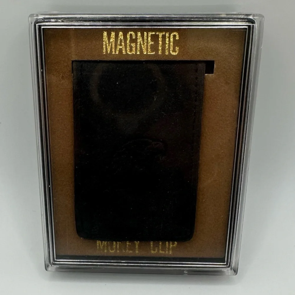Black Leather Money Clip Bald Eagle Magnetic New in Box Cowhide Western USA
